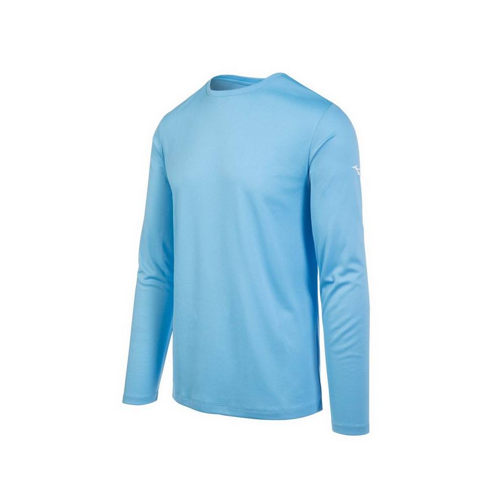 Camiseta Mizuno Long Sleeve - Homem - Luz Azuis - UTIHS1804